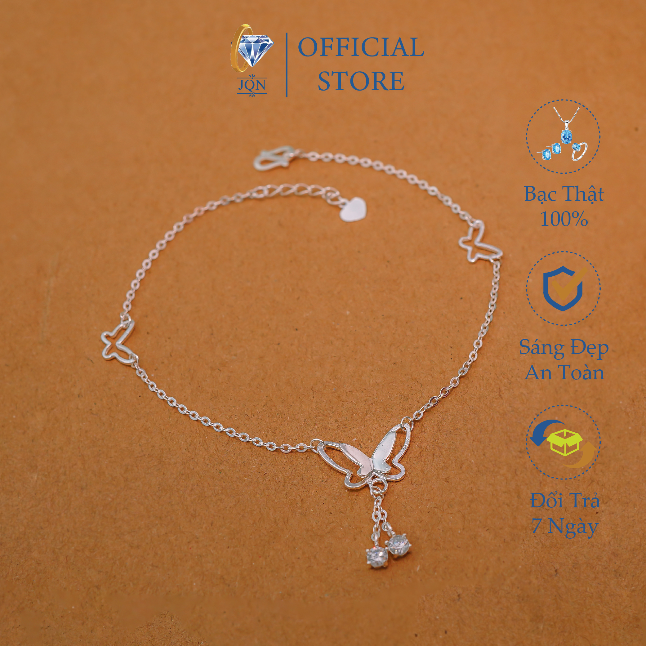 Lắc chân nữ bạc thật mẫu bướm nhỏ xinh xắn, mẫu mã đẹp-JQN gian hàng chính hãng cam kết Bạc chuẩn, Chất lượng không lo đen xỉn