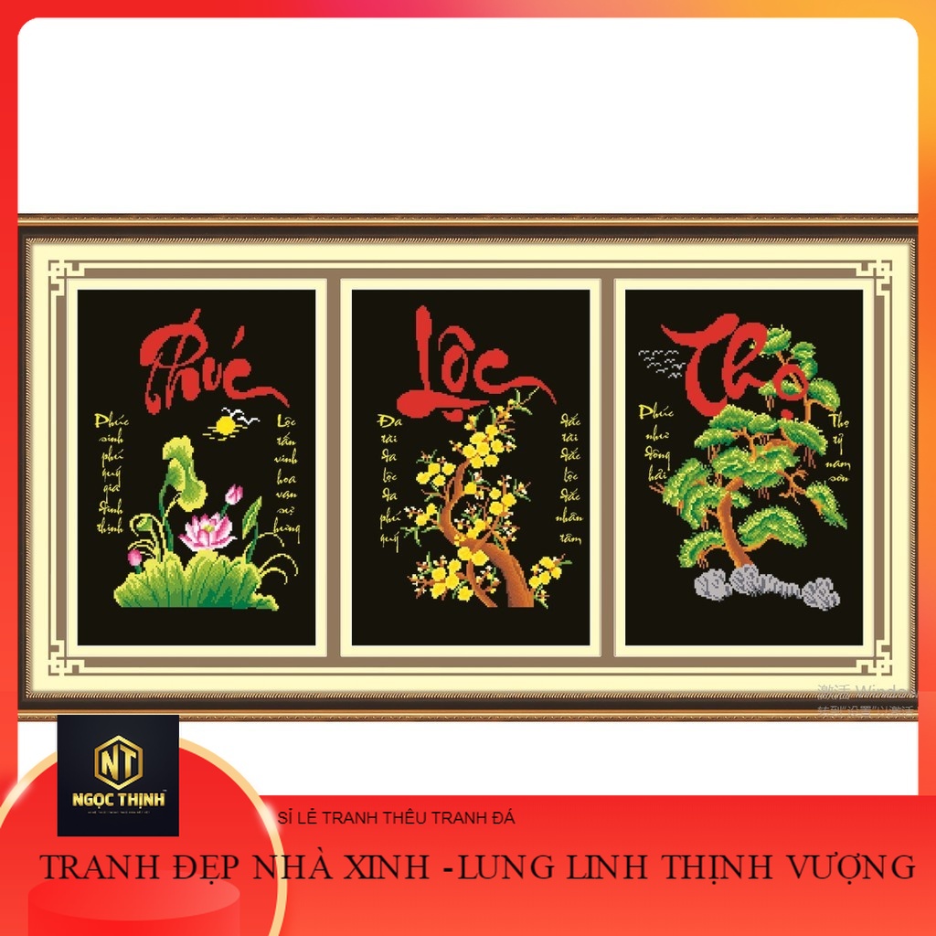 Tranh đính đá mẫu mới Phúc - Lộc - Thọ-KT: 120x50 Giá rẻ