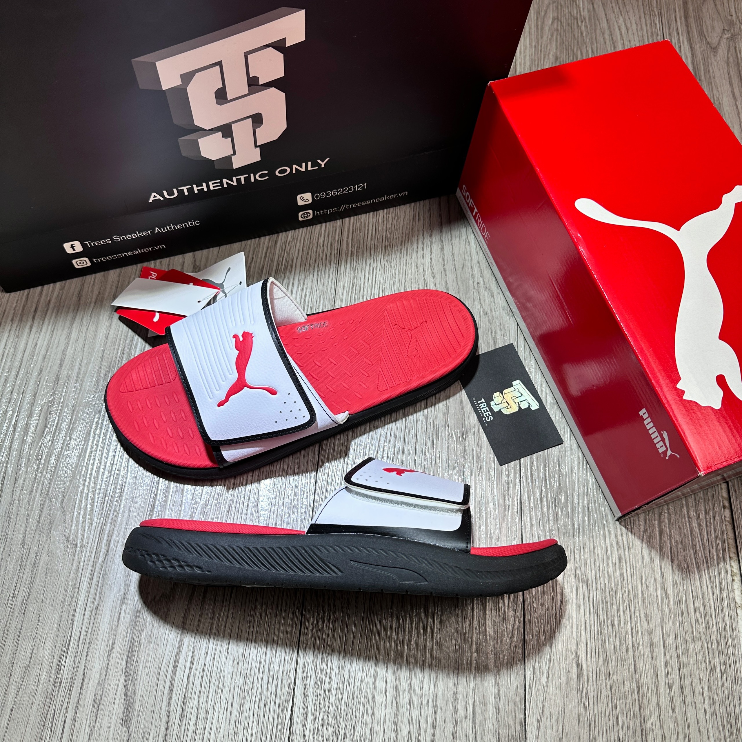 [CHÍNH HÃNG] Dép PUMA SOFTRIDE SLIDE V RED WHITE BLACK 382112 08