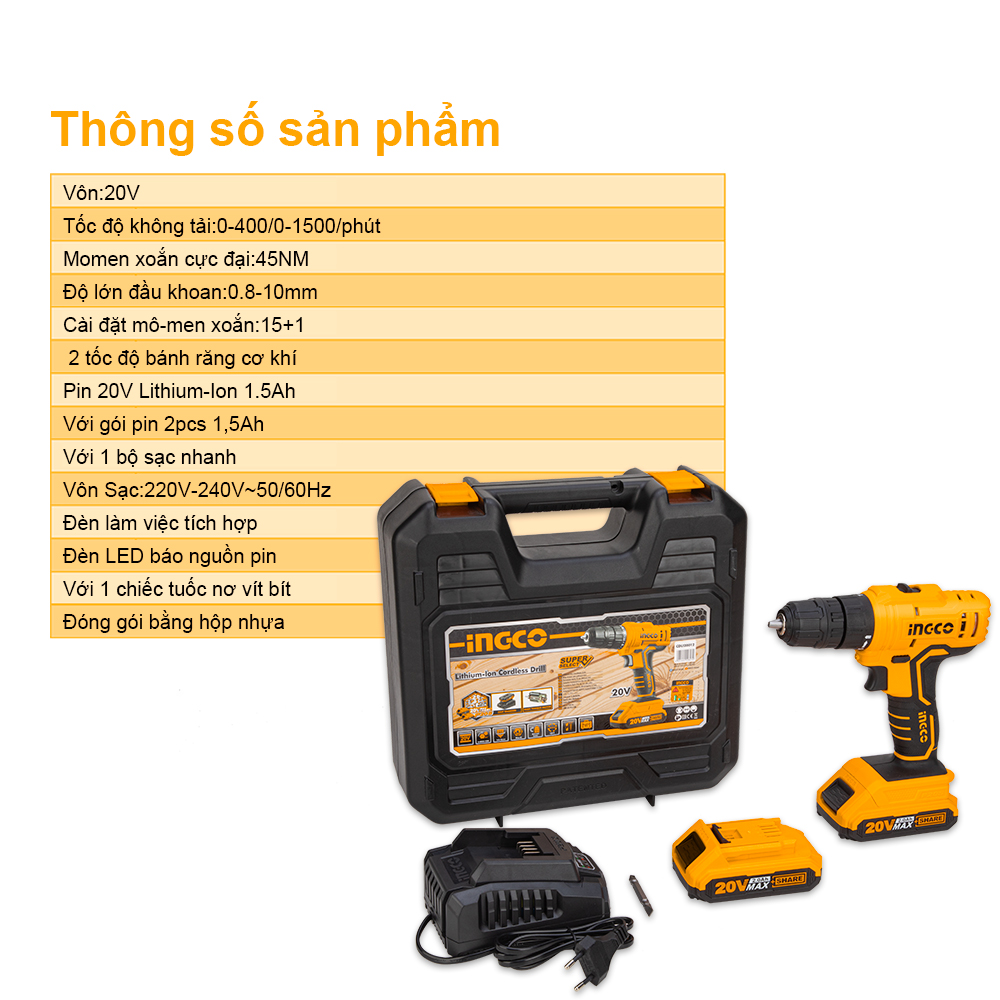 Máy khoan dùng pin 20V INGCO CDLI20012