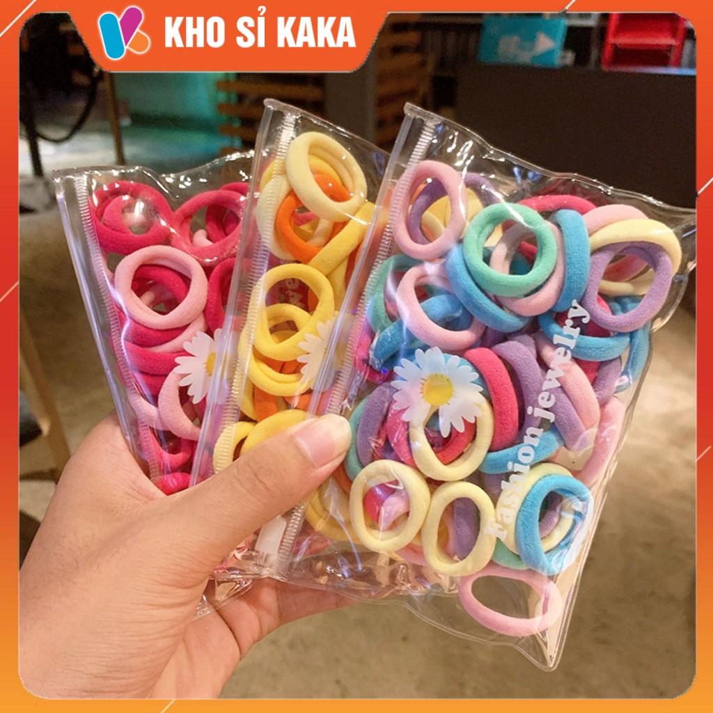 Set 100 sợi dây buộc tóc cho bé kèm túi zip- Thun buộc tóc