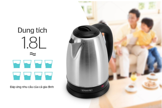 Ấm đun siêu tốc Inox SUNHOUSE SHD1182 1.8lit