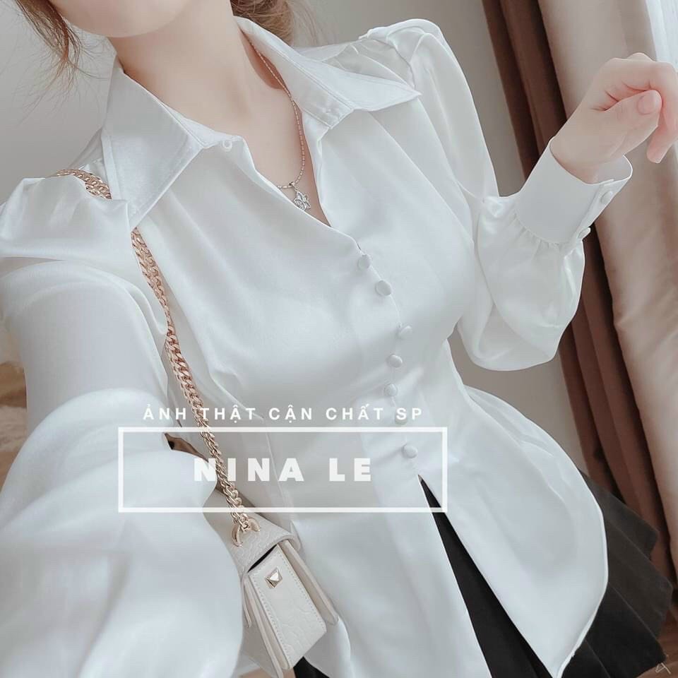 Áo sơ mi kiểu tiểu thư tay dài cách điệu, Chất lụa satin cực đẹp