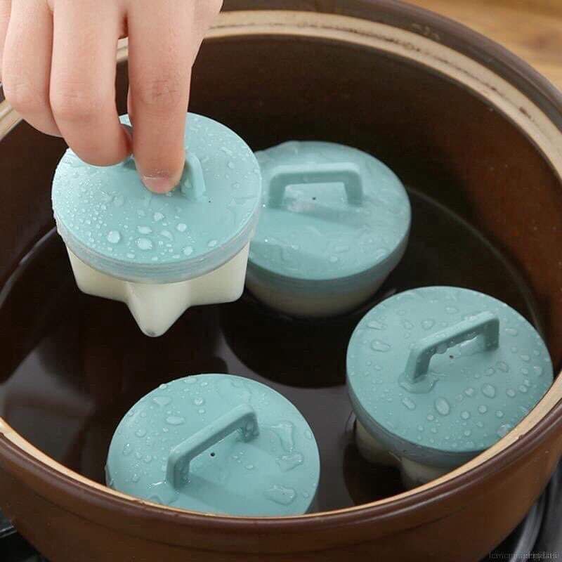 Khuôn hấp trứng, hấp bánh, làm bánh, pudding,flan chống dính bộ 4 khuôn có nắp (tặng chổi phết bơ dầu)