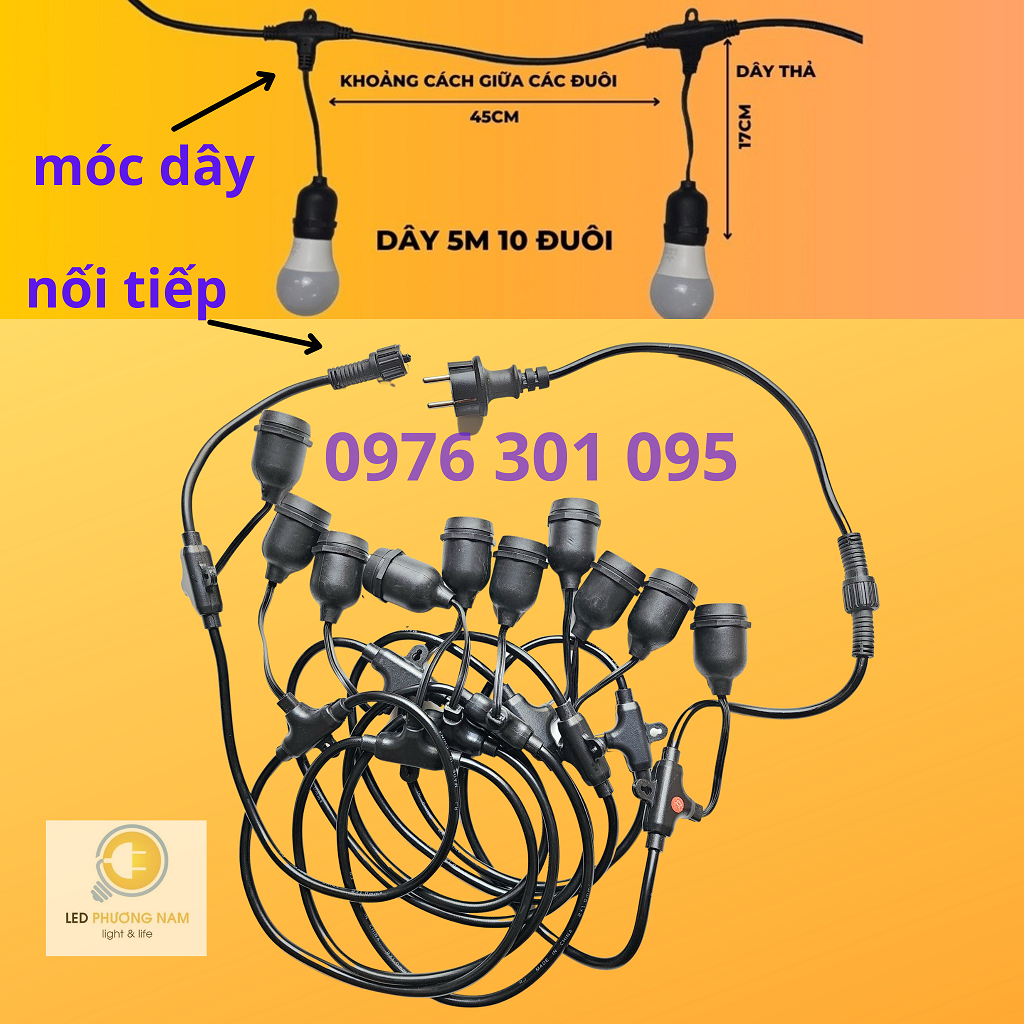 Dây đuôi đèn E27 kín nước nước thả ngoài trời