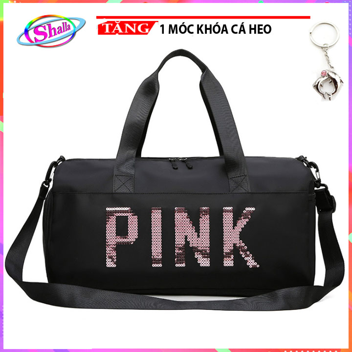 Túi trống xách tay đu lịch cao cấp Pink thời trang hàn quốc có ngăn đựng giày tập Gym Tặng móc khóa cá heo Shalla