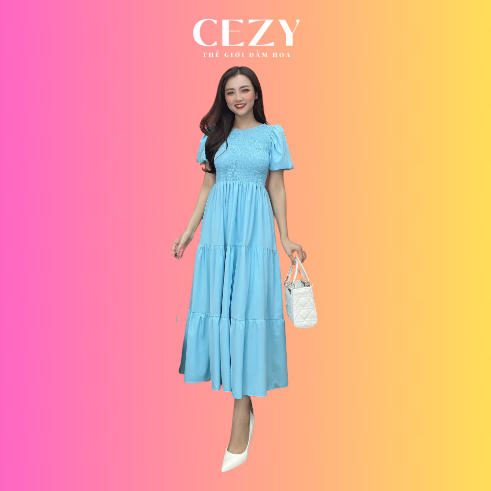 Đầm maxi màu trơn đi biển tay phồng có size bigsize cezy d72