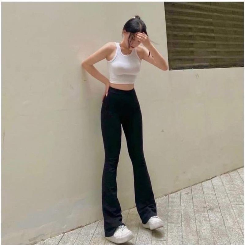 Quần Loe Cotton Lưng Cao Co Giãn 4 Chiều Siêu Hack Dáng