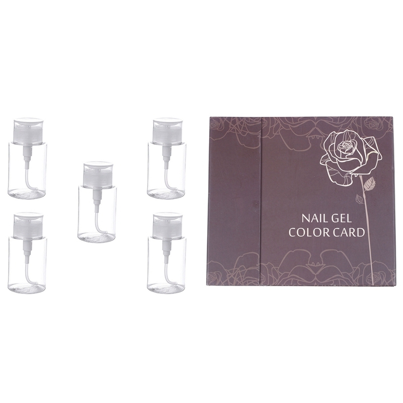 1x 120 Colors False Nail Color Chart Practice Board-01 & 5PCS 100Ml Top Empty Pump Dispenser Liquid UV Gel Polish Bottle giá rẻ