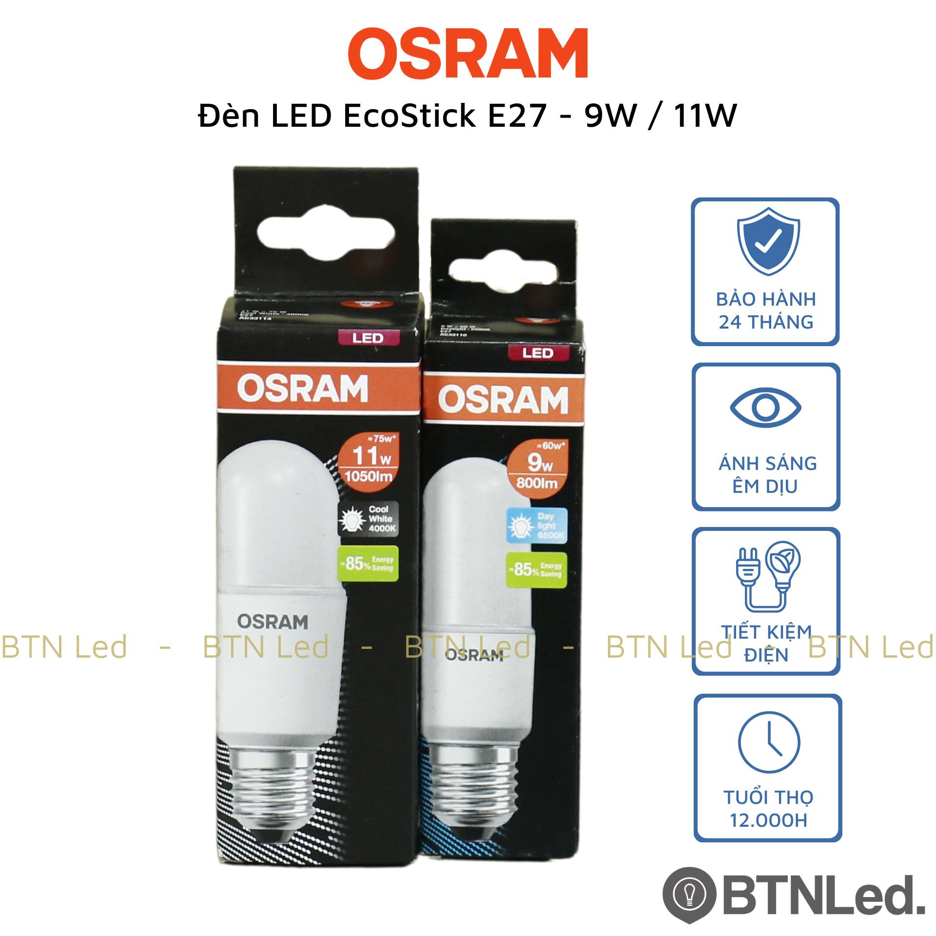 Đèn LED stick Osram E27 (9W / 11W) - Hàng chính hãng, bảo hành 24 tháng