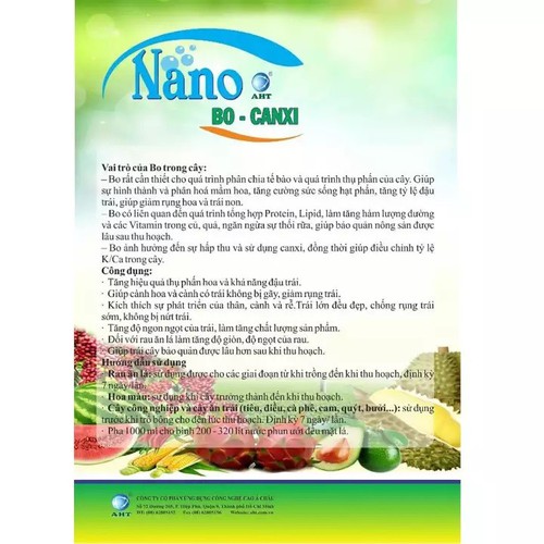 Phân bón vi lượng Nano Bo canxi AHT 100ml/1000ml