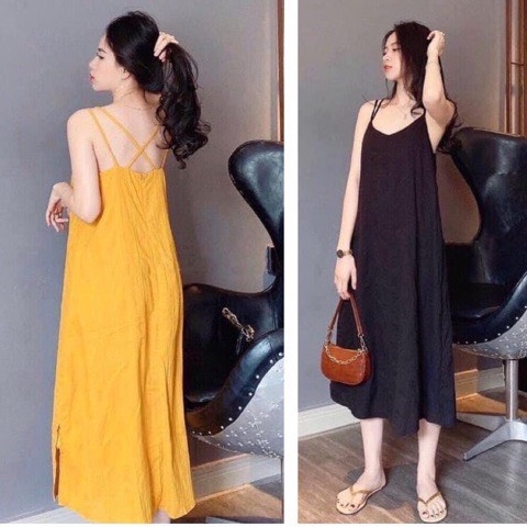 Váy Maxi 2 dây ĐAN CHÉO đi biển chất đũi lụa mềm mại
