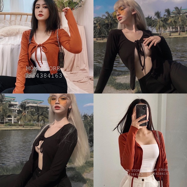 Áo crop cadigan cột nơ thần thánh