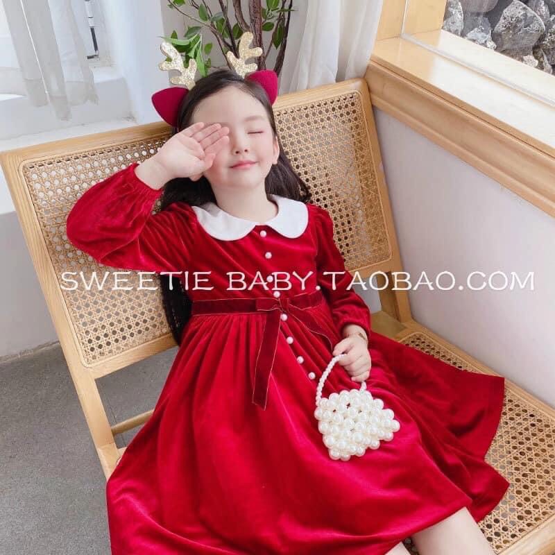 Váy nhung đỏ diện noel cho bé gái