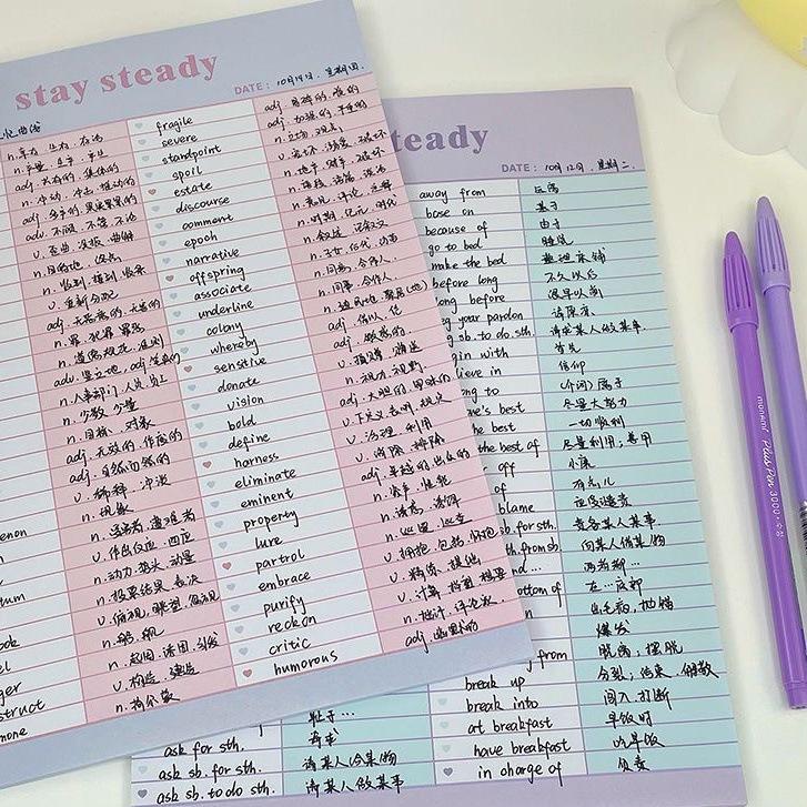 Giấy học từ vựng ngoại ngữ Tập note Stay steady 30 tờ ôn tập từ mới ngữ pháp khổ B5