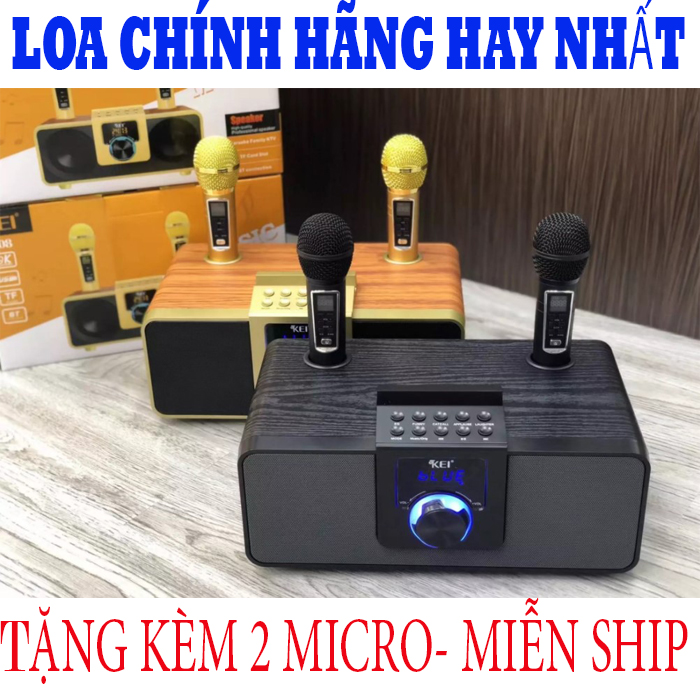 Loa karaoke bluetooth KEI K08 -Tặng kèm 2 micro không dây có màn hình LCD cao cấp để bạn song ca Dung lượng pin lớn Chỉnh bass treble echo trên micro – Đầy đủ cổng kết nối USB AUX TF card.