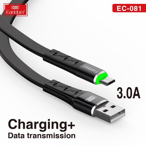 Cáp sạc nhanh 3a có đèn led earldom ec-081 tương thích iphone samsung oppo typec
