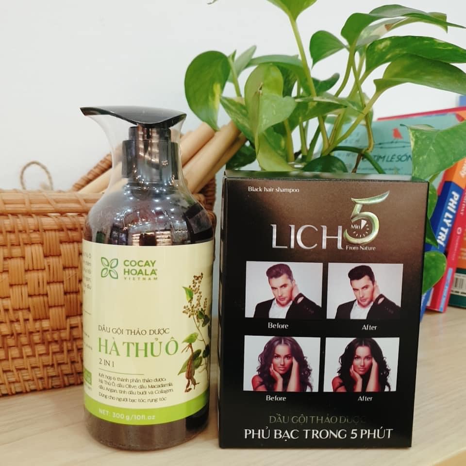 Combo Dầu gội phủ bạc Lich5 + Dầu gội đen tóc hà thủ ô [cặp đôi hoàn hảo cho ng tóc bạc]