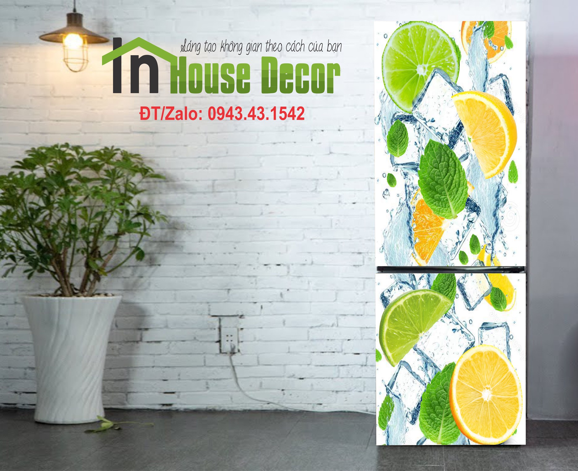 Tranh dán tủ lạnh Decan trang trí tủ lạnh 3d Cam & Chanh - Decal dán tủ lạnh máy giặt kệ tường tủ quần áo, decal dán, giấy dán, trang trí nội thất, giấy dán nội thất, trang trí nhà cửa