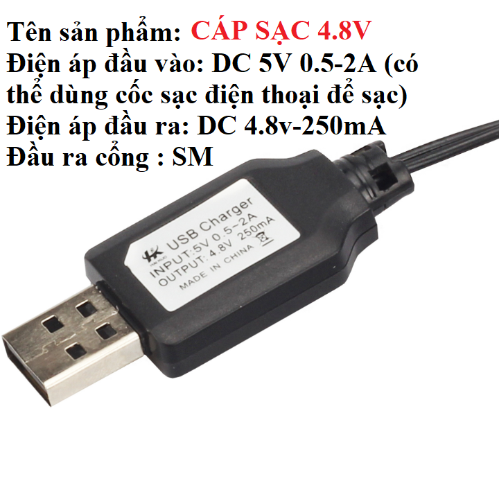Bộ pin và cáp 4.8v 2800mah cổng nối SM dùng cho xe mô hình điều khiển từ xa