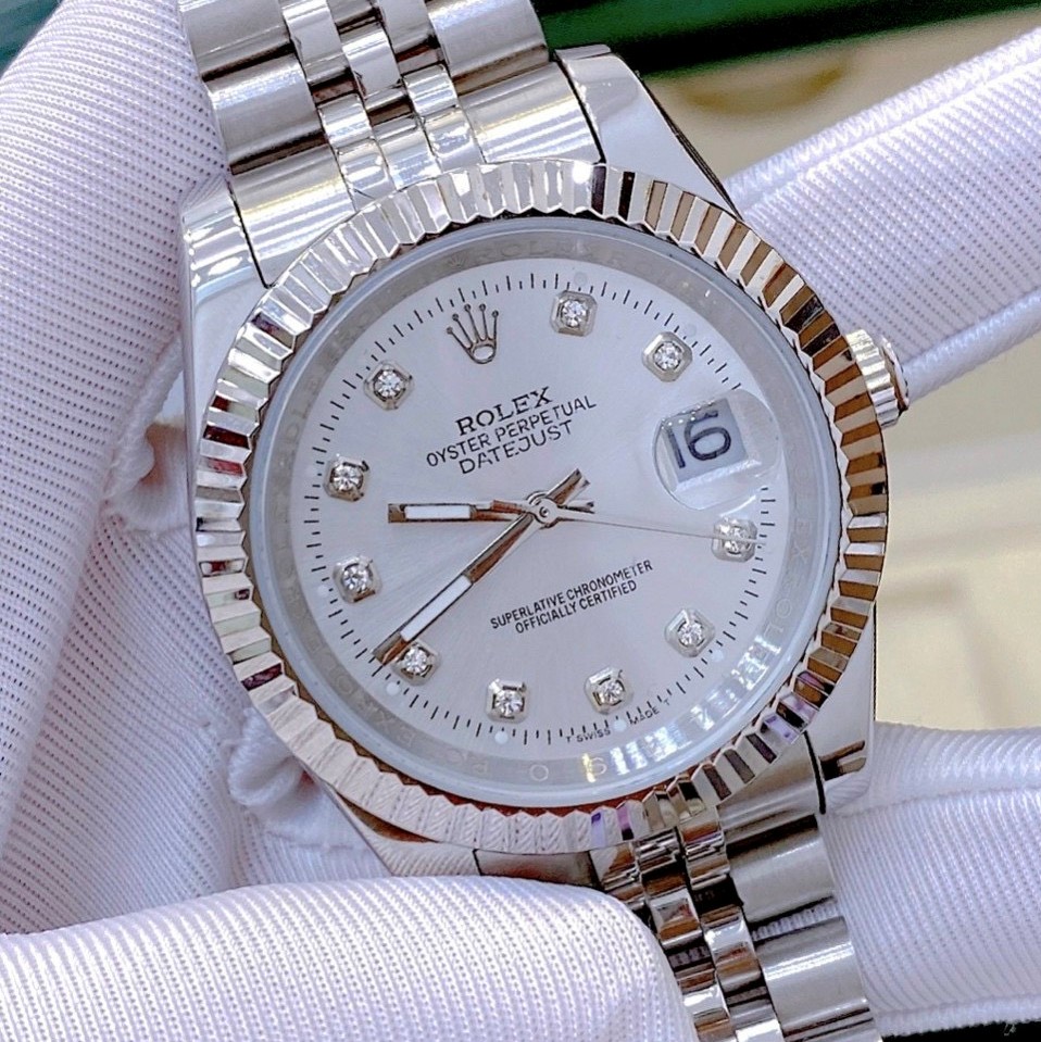 [HCM]Đồng Hồ Rolex Nam Dây Bạc Mặt Khía Trắng 41mm
