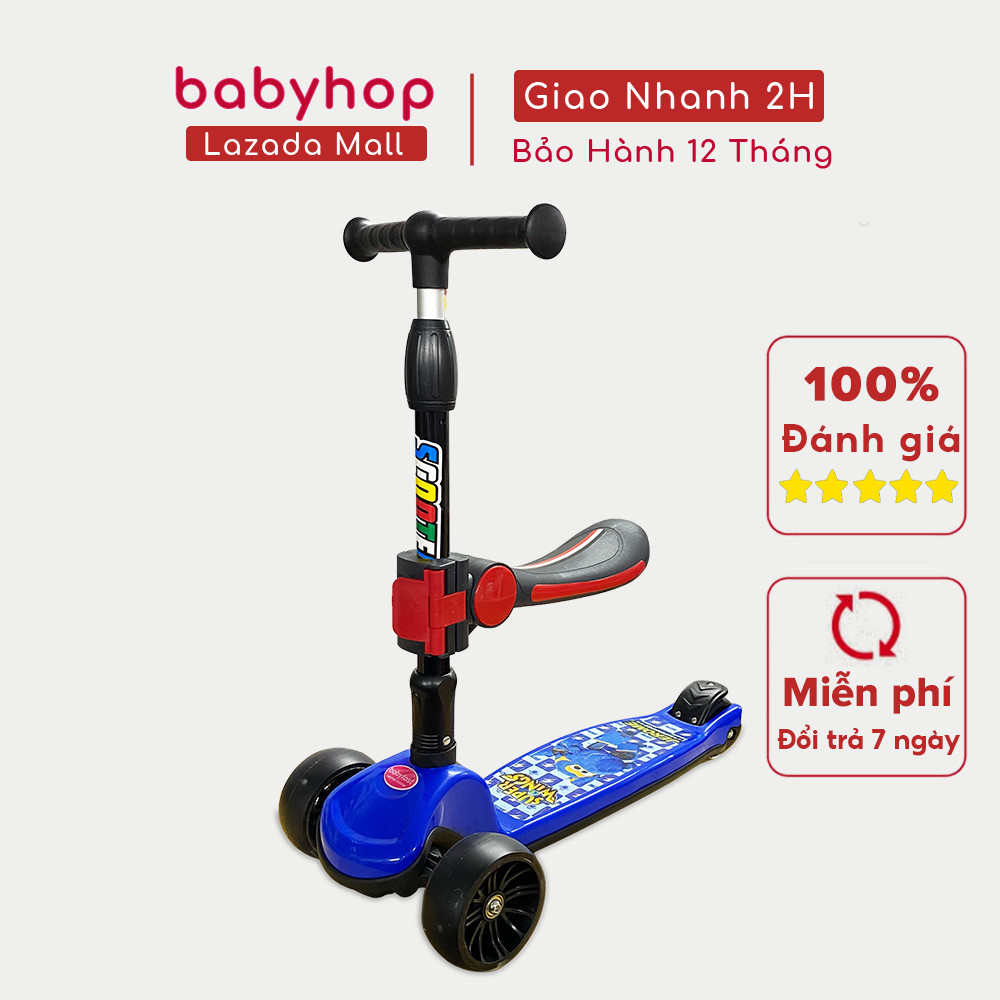 Xe trượt scooter Babyfast 3 bánh an toàn cho trẻ em của Babyhop chịu lực 100kg phù hợp cho cả bé trai và gái, bánh xe phát sáng vĩnh cửu, rèn luyện vận động, tăng chiều cao cho bé - Hàng chính hãng