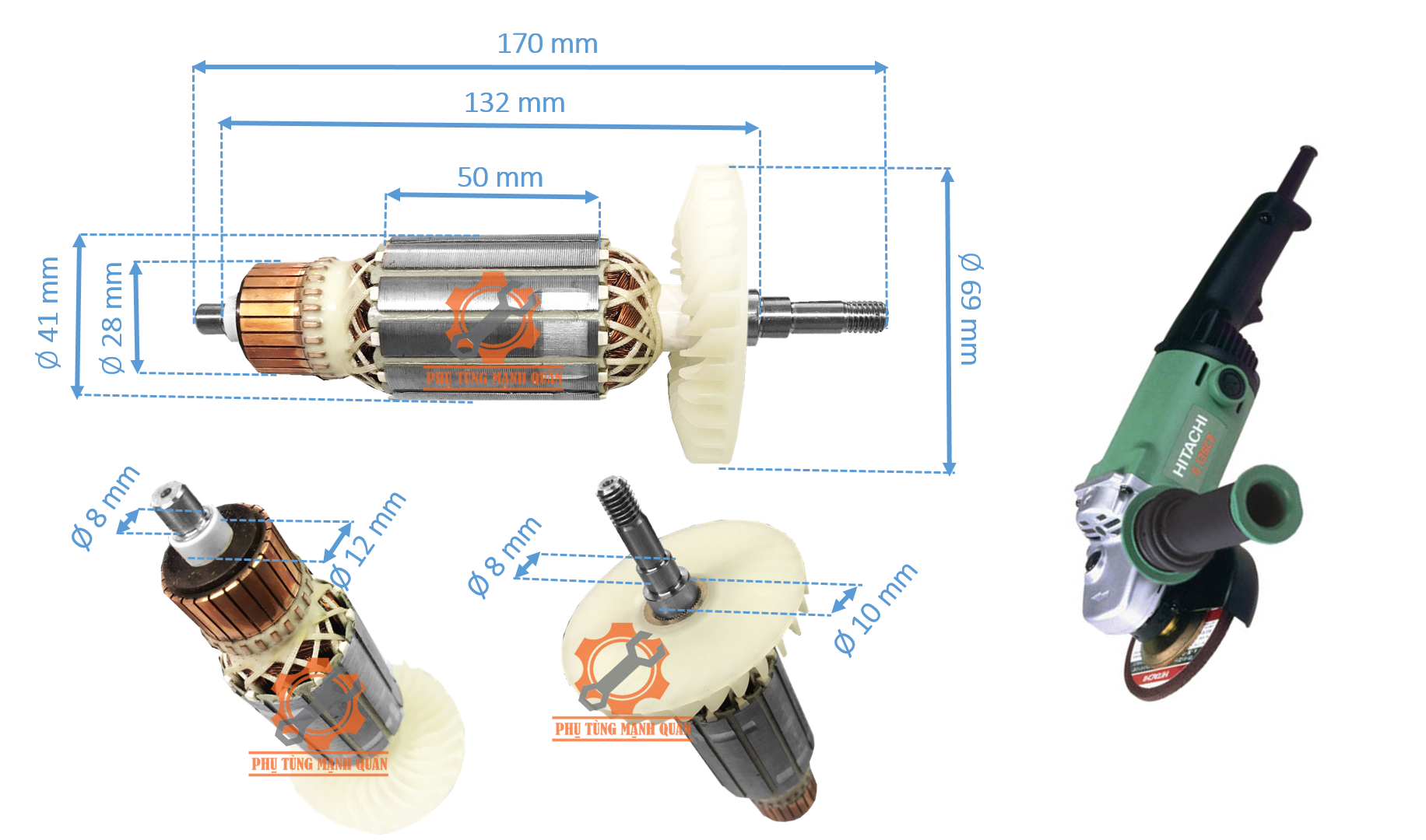 Rotor/ruột máy mài góc đĩa 125 Hitachi G15SA2 tặng kèm chổi than cao cấp