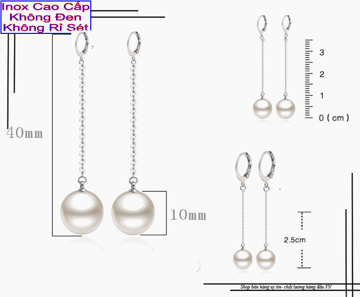 Bông tai inox kiểu tòn ten trái châu - Cam kết 1 đổi 1 nếu đen và gỉ sét
