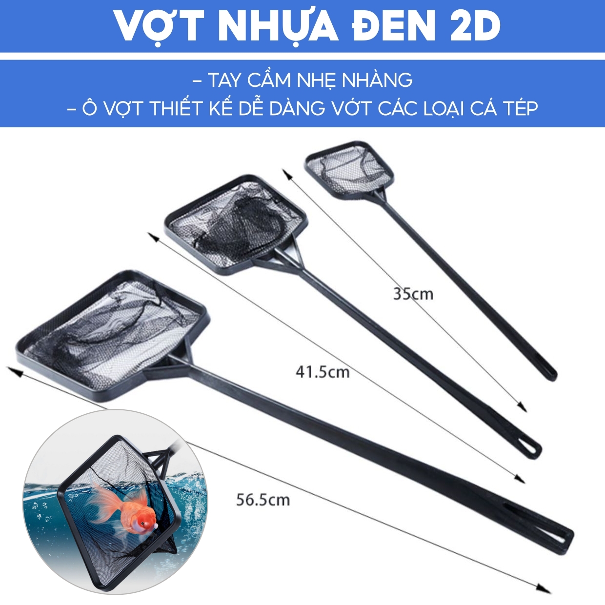Vợt Cá Cán Nhựa Đen | Vợt Cá 2D | Dễ Dàng Vớt Cá Cảnh