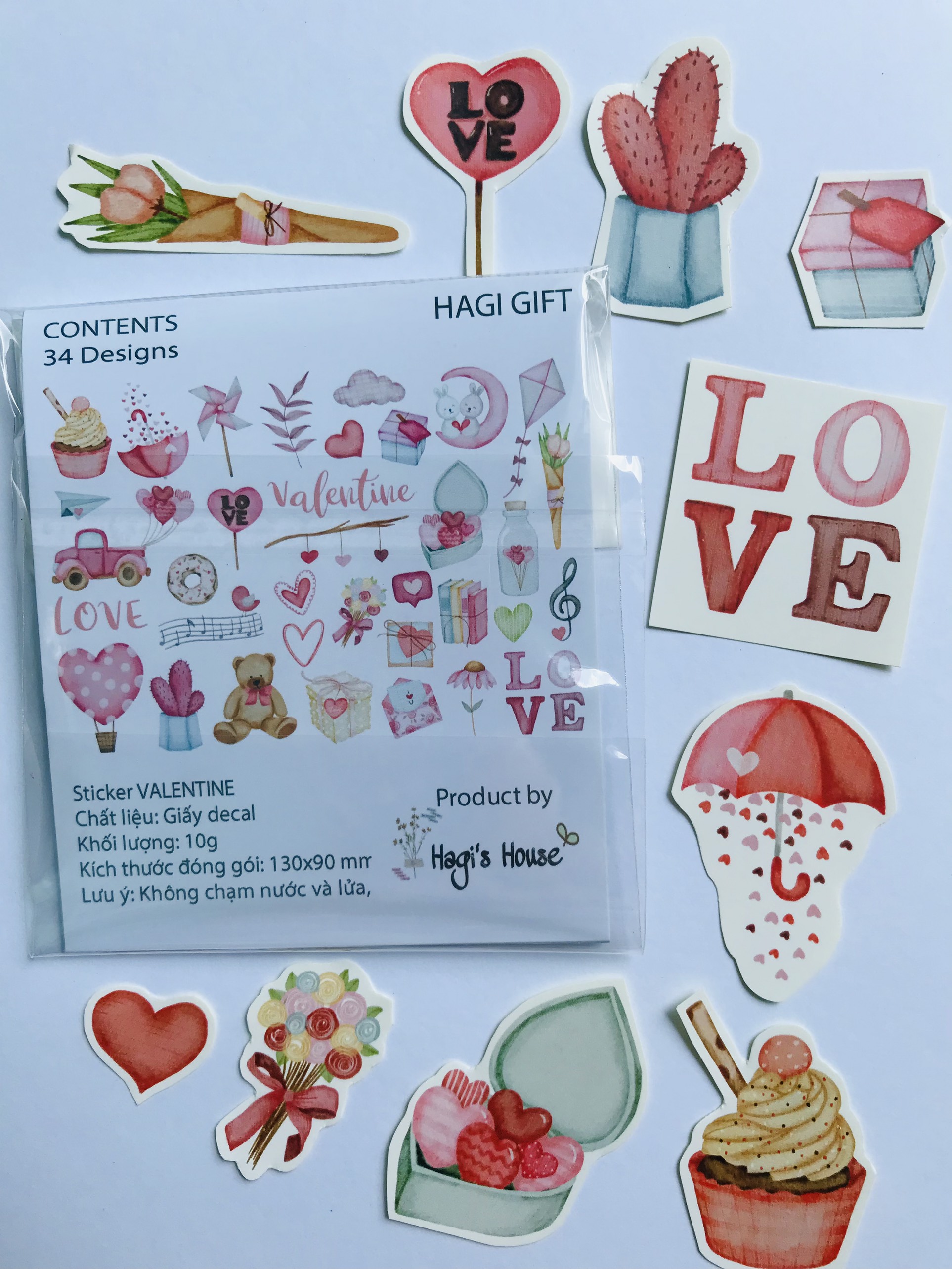 Sticker dán valentine trang trí sổ tay, Sticker die cut scrapbook