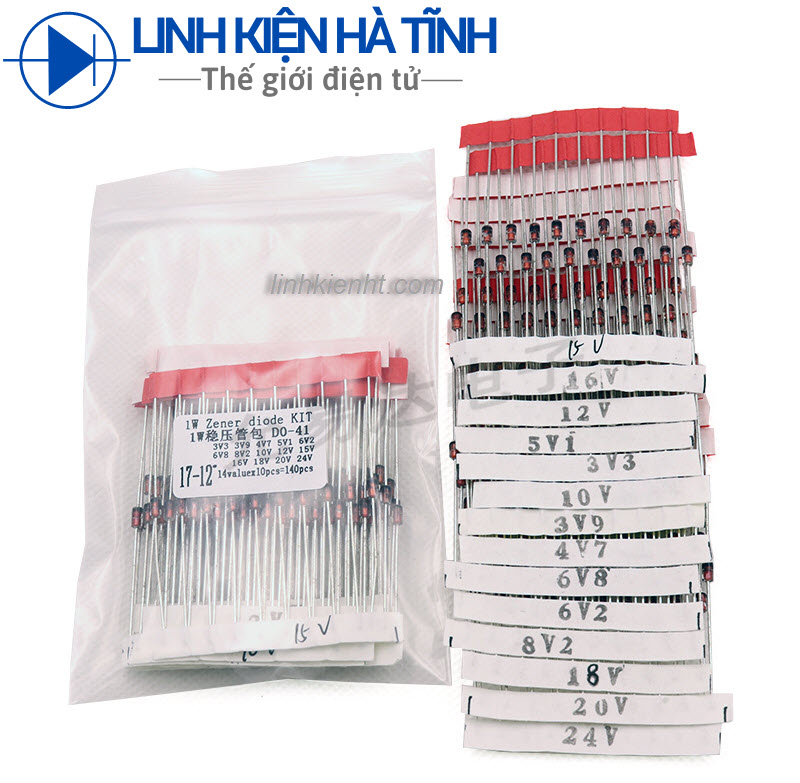 Gói diode Zener 1W thường được sử dụng 14 loại, mỗi loại 10 cái, tổng cộng 140 cái