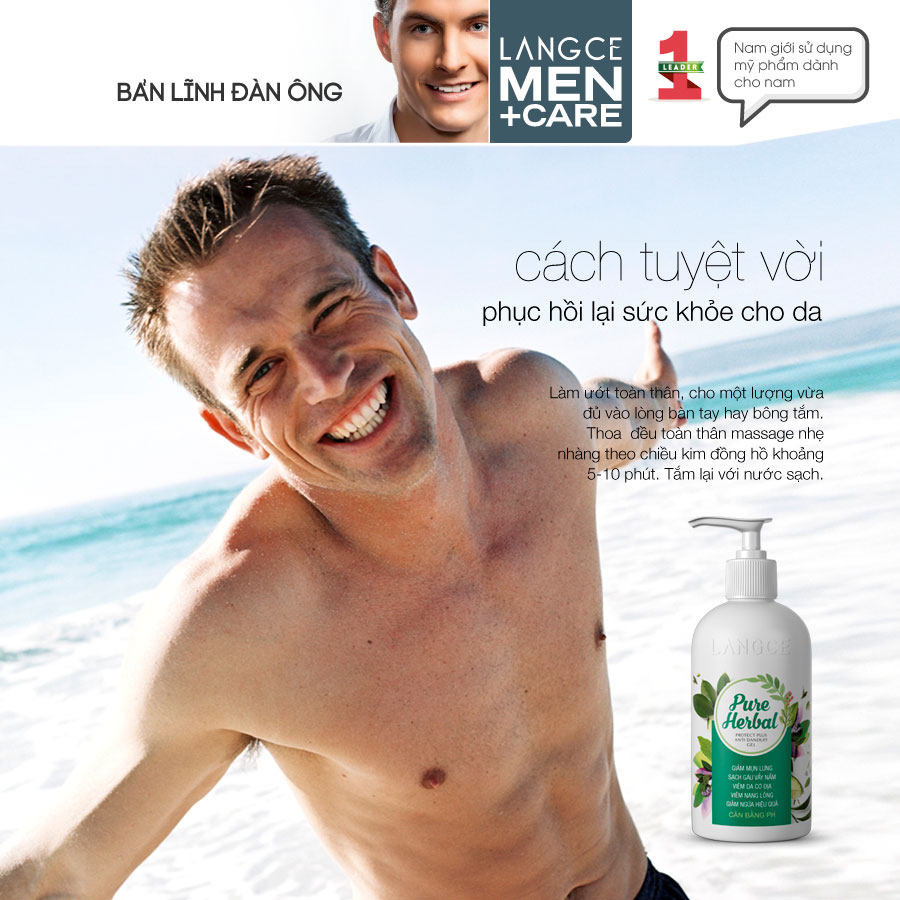 [HCM]TẮM GỘI SẠCH VẨY NẤM GÀU BẢO VỆ+ DA NGỪA MỤN LƯNG 250ml LANGCE DÀNH CHO NAM