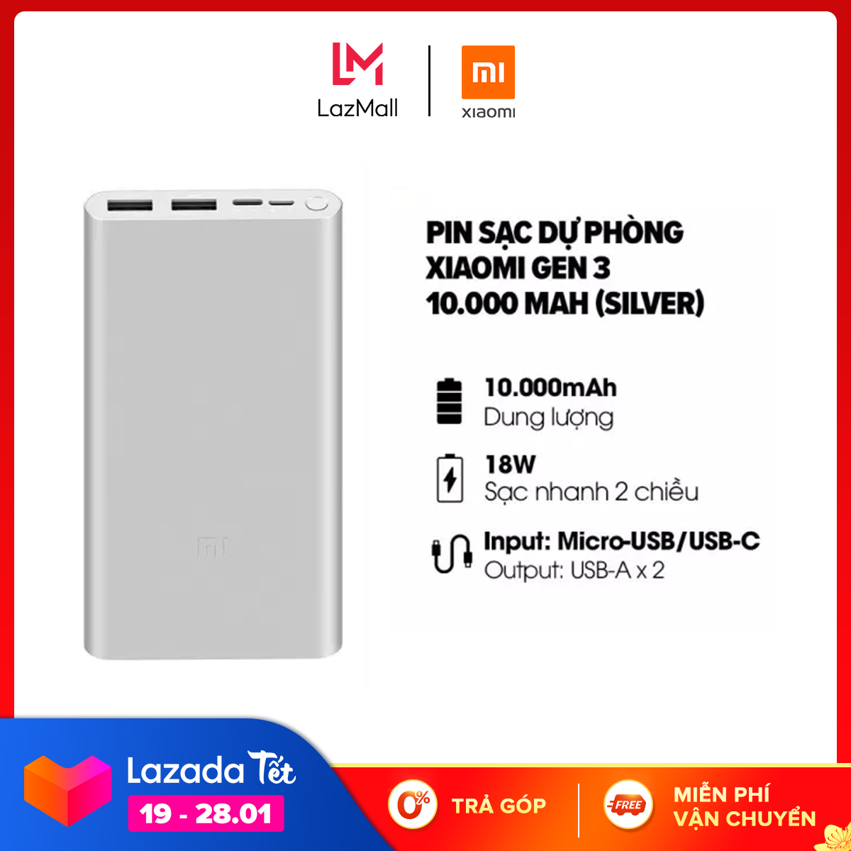 >> SO SÁNH GIÁ SẠC DỰ PHÒNG XIAOMI WEBSOSANH | Shopee Lazada Sendo Tiki 68 Sạc dự phòng Xiaomi Gen 3 10.000mAh l Sạc nhanh 2 chiều cổng Type-C 18W l Input: Micro-USB / USB-C. Output: USB-A x 2 l HÀNG CHÍNH HÃNG