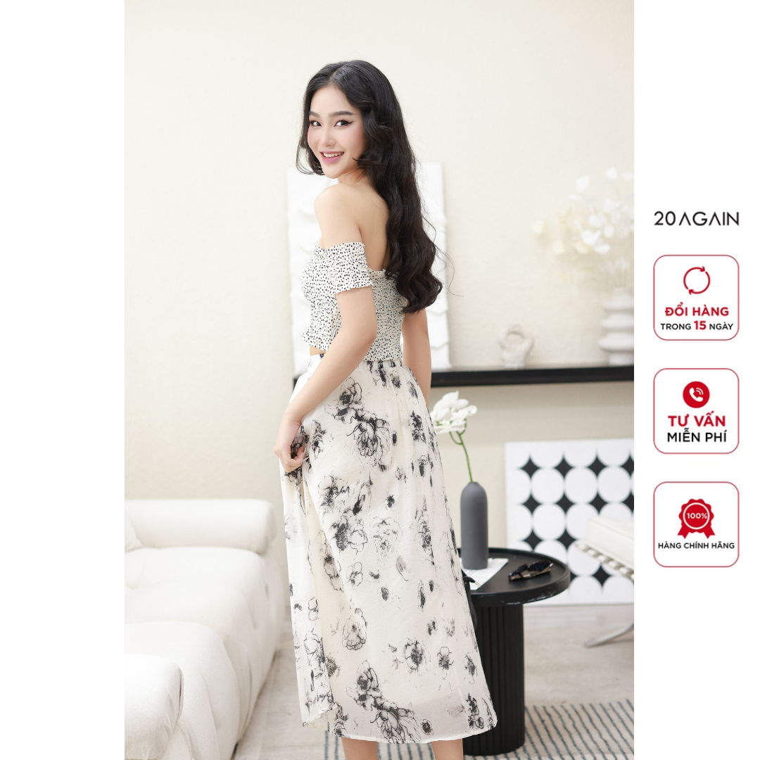Chân váy hoa xòe 20AGAIN, xếp ly thanh lịch basic JDW2018