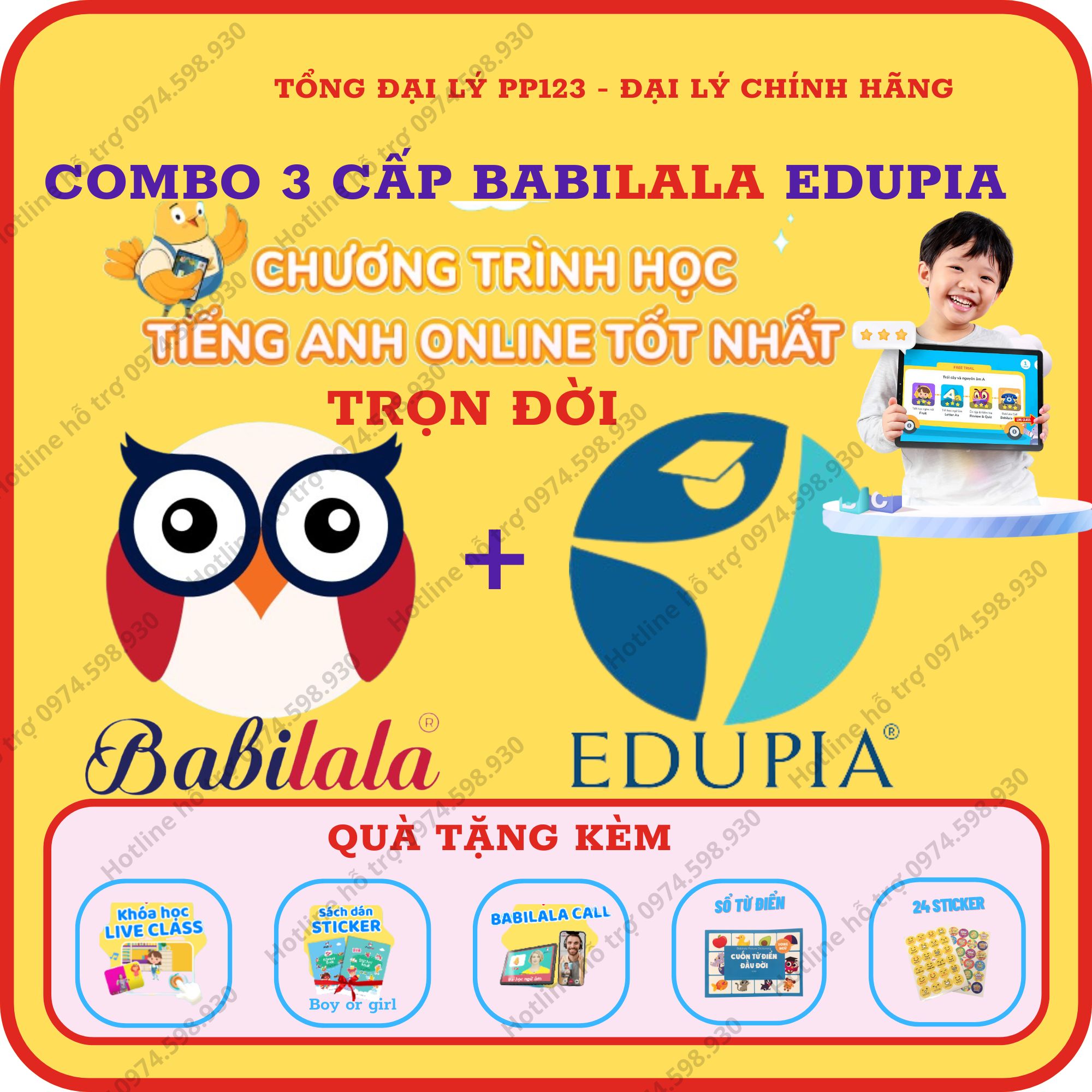 COMBO Babilala EDUPIA trọn đời 3 cấp (Tiếng anh online chất lượng cao)