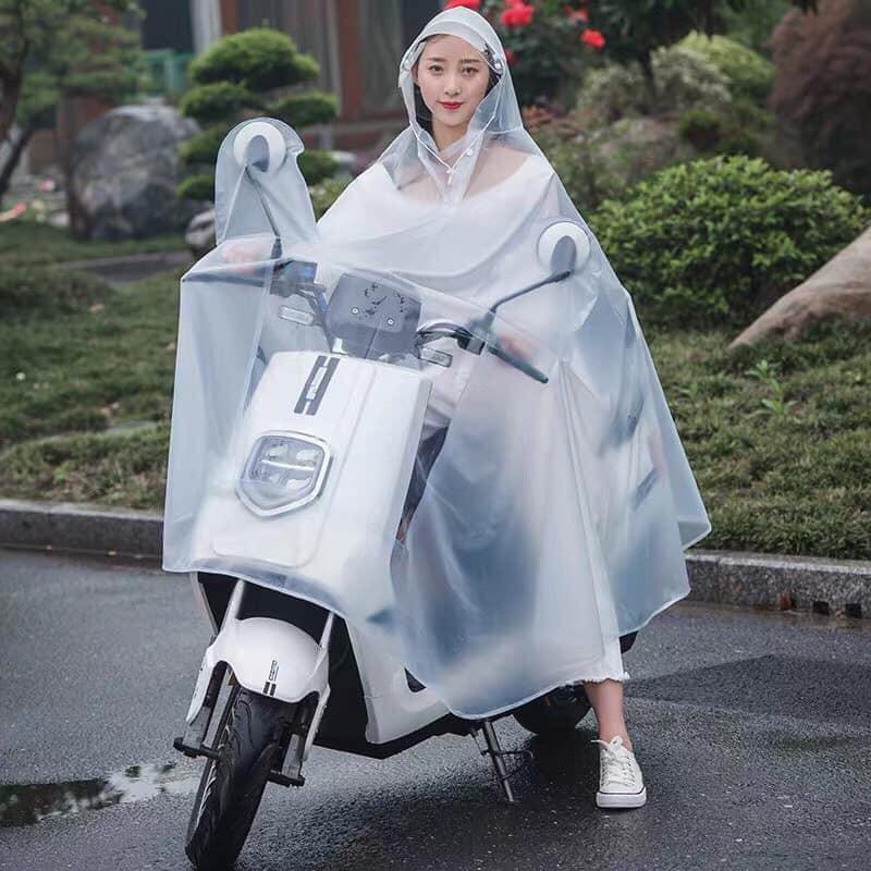 Áo mưa trong suốt có kính che mặt, Áo mưa Hàn Quốc1 đầu và 2 đầu có kèm chụp gương dài rộng, chất liệu dày dặn siêu bền