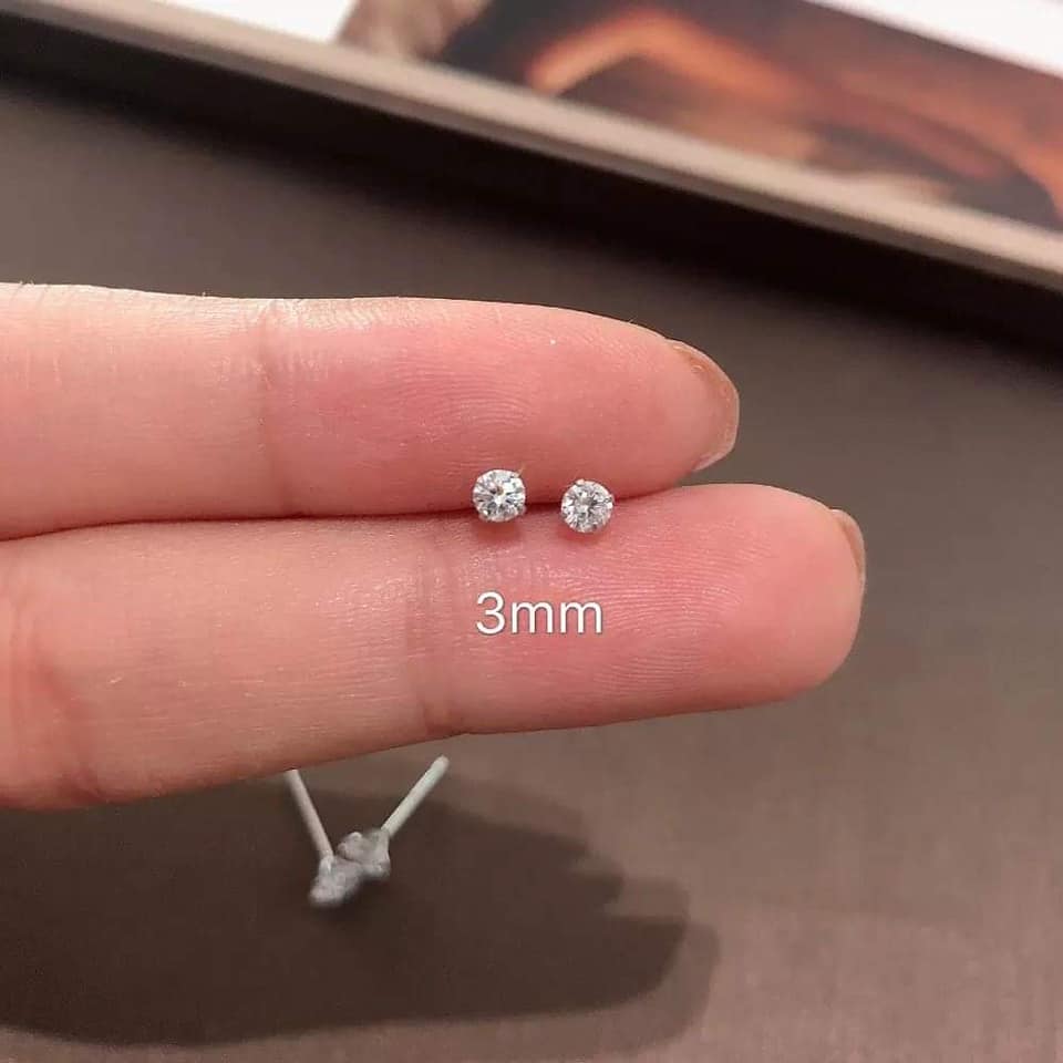 1 chiếc nụ tai bạc đá trắng cỡ 3mm