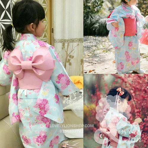 Bộ áo Kimono, Yukata cho bé gái tặng kèm kẹp tóc