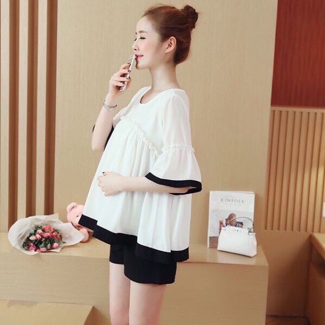 Áo bầu trắng chất lụa mềm mát kiểu dáng Hàn Quốc