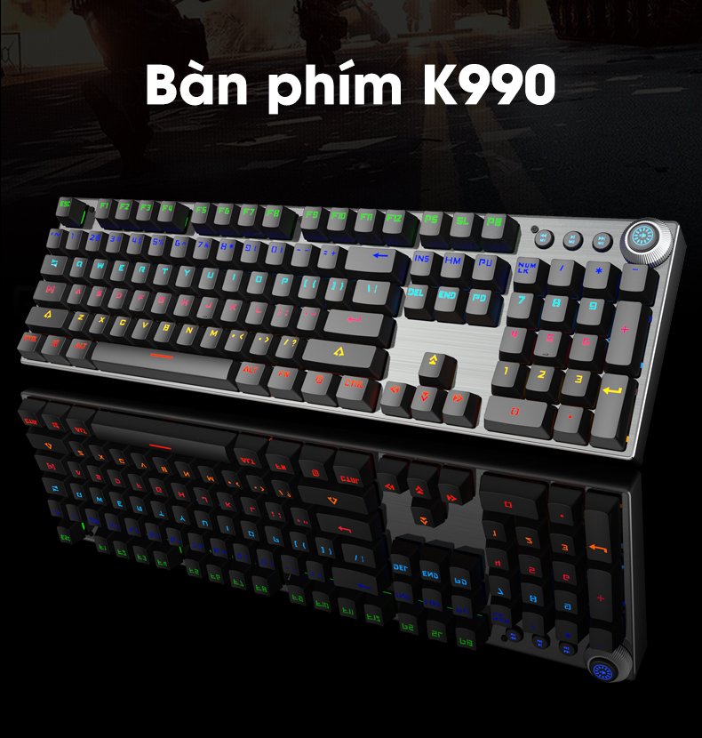 Bàn phím cơ Gaming Leaven K990 LED RGB Chống nước Chống bụi Blue Switch