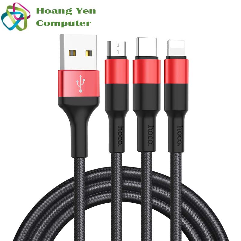 [HCM]Cáp sạc Hoco X26 3 đầu IPhone - MicroUsb - Type C dây dù chông đứt dài 1m - BH 3 tháng 1 đổi 1 - Hoàng Yến Computer