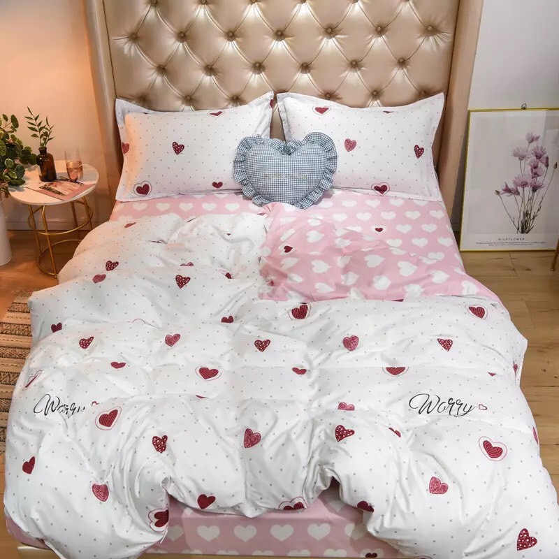 Trọn Bộ 4 Món Cotton Poly Nhập Mẫu TIM ĐỎ WORRY