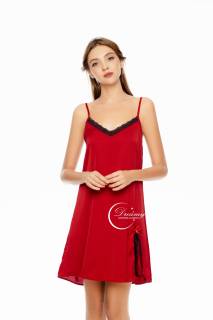 Dreamy-VS17- Váy ngủ lụa cao cấp, váy ngủ nữ 2 dây phối ren dáng suông xẻ tà có 2 màu đỏ và đen thumbnail