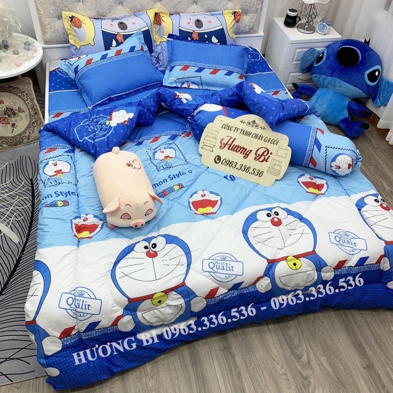 Trọn bộ chăn ga gối chăn phao 5món - doremon