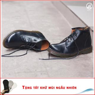 Giày Dr Nam Cổ Lửng Đế Khâu Da Trơn Đen - Giày Bốt Cao Cổ Nam - Giày Đốc Nam Da Đẹp - M354+T-DEN thumbnail