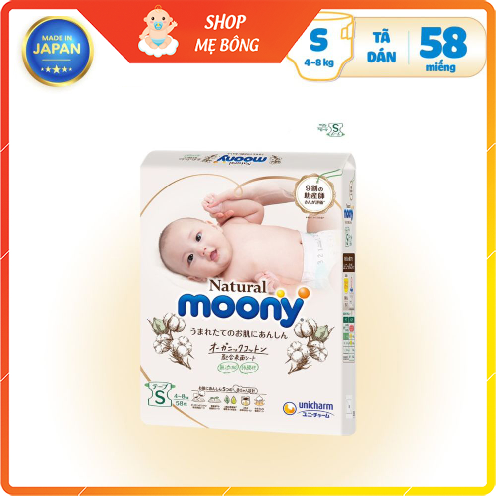 Tã Bỉm dán Moony Natural siêu cao cấp NB63/S58/M46