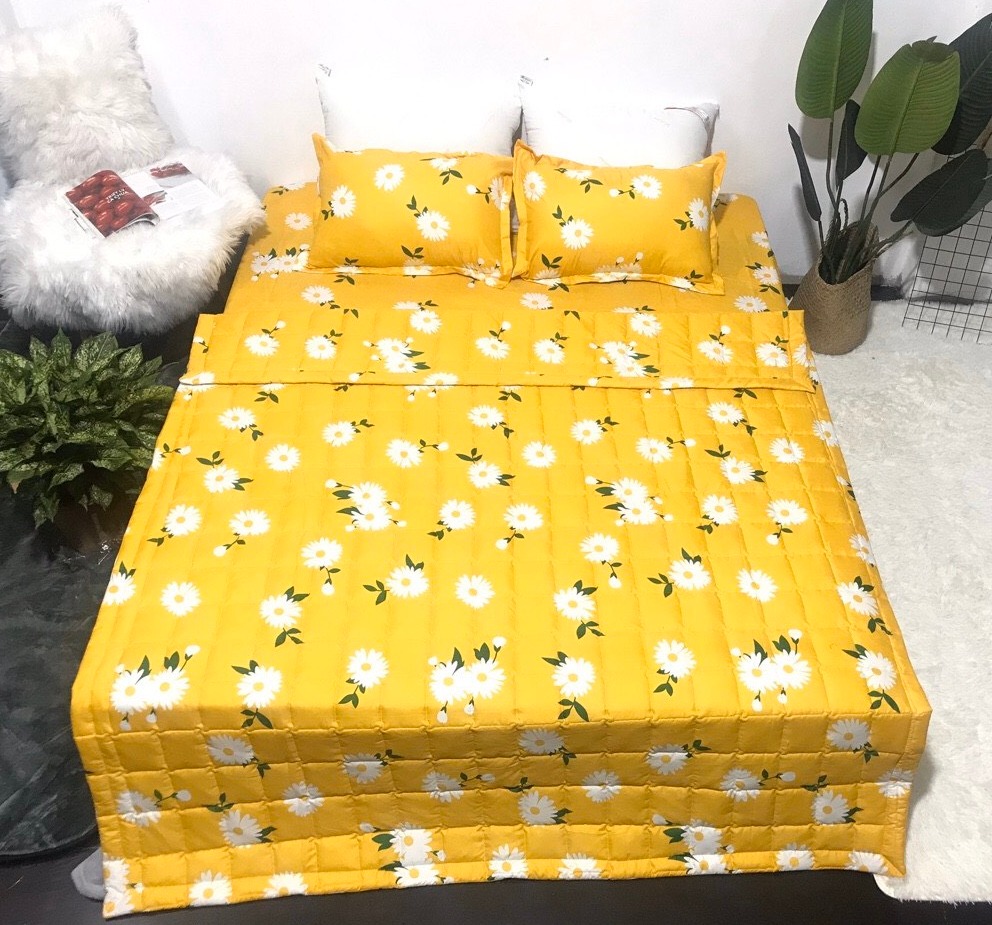 Bộ Chăn Ga Gối Combo 5 Món , Cúc Họa Mi Vàng , Chất Liệu Bền Đẹp, Không Phai, Không Xù, Mẫu Mã Kích Cỡ Đa Dạng