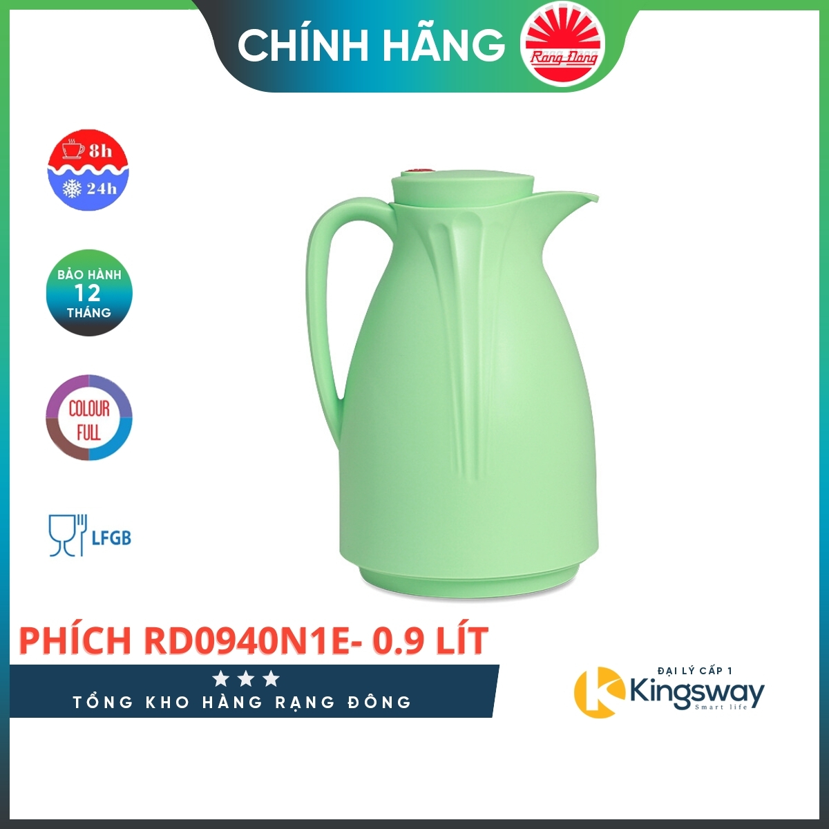 Phích Nước Rạng Đông Phích Pha Trà RD 0940 N1.E Dung Tích 0.9 Lít