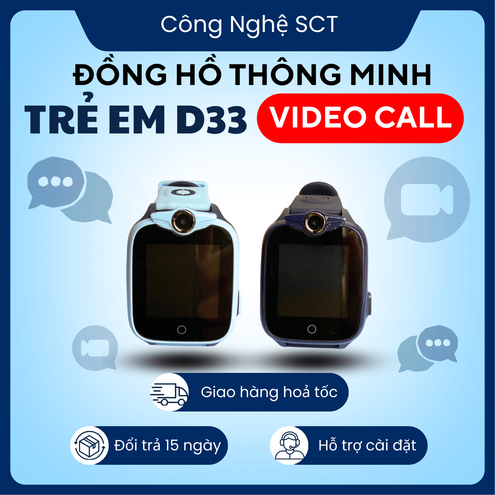 ( SALE 50% ) Đồng hồ Thông Minh dành cho Trẻ em lắp Sim nghe gọi, định vị D33 gọi video call , tích hợp mạng 4G, An toàn cho bé , Yên tâm cho bố mẹ