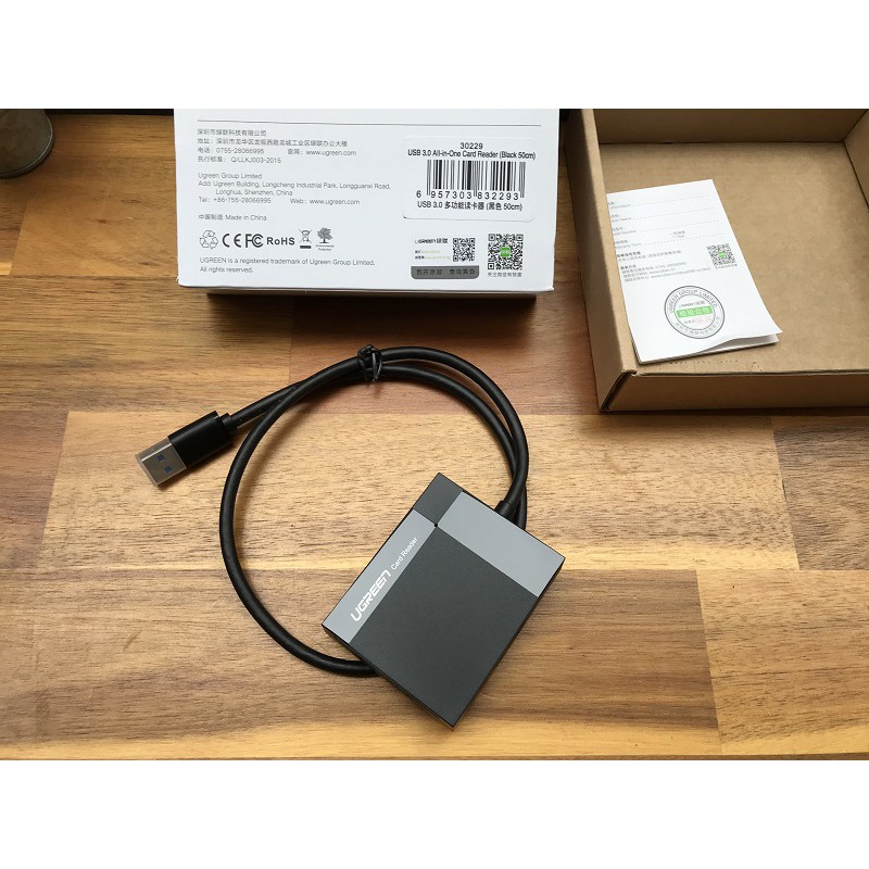 Đầu đọc thẻ USB 3.0 hỗ trợ thẻ TF/SD/CF/MS dài 0.5m UGREEN 30229